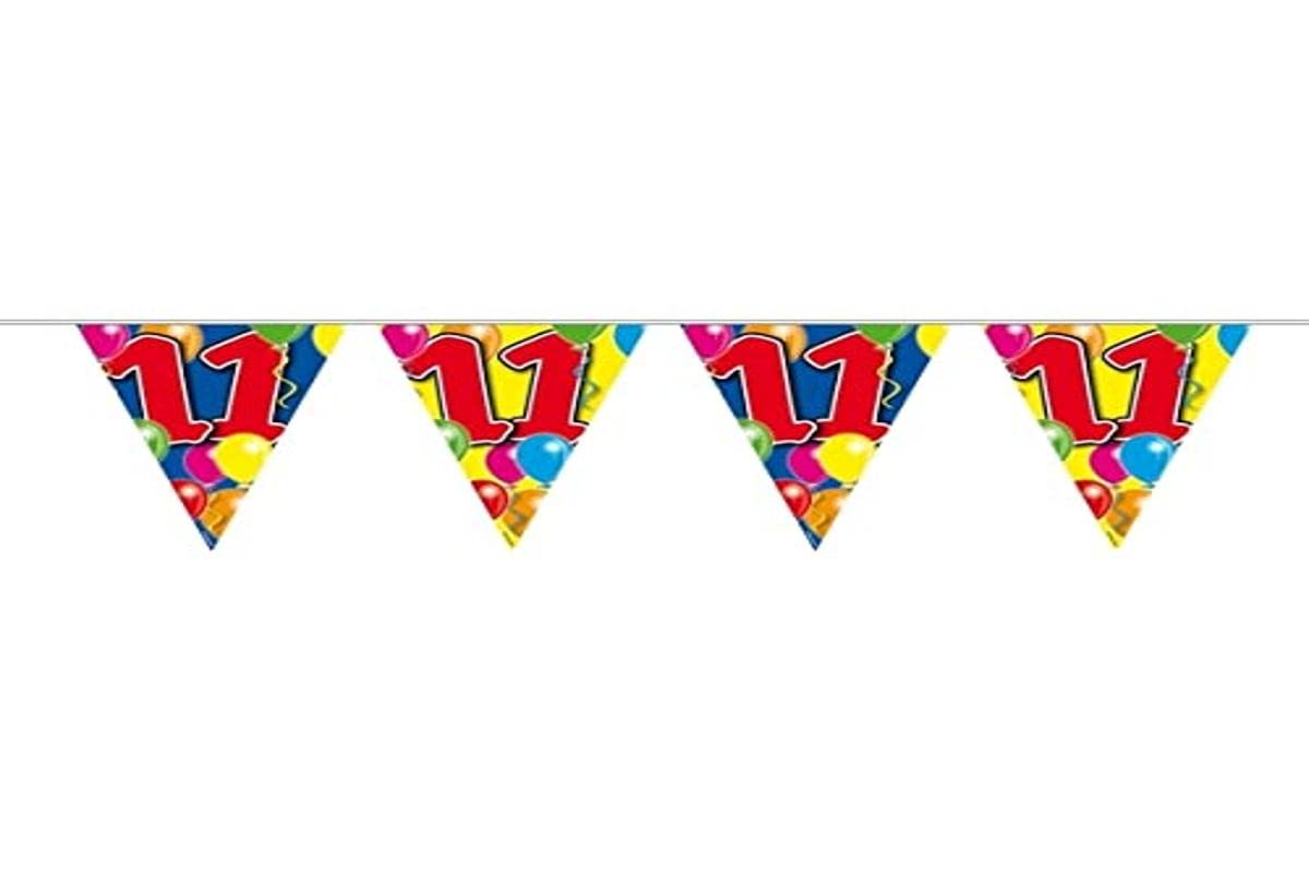 Folat 4555 11th Birthday Bunting with Balloons-Colourful-10 m, Multicoloured, 11