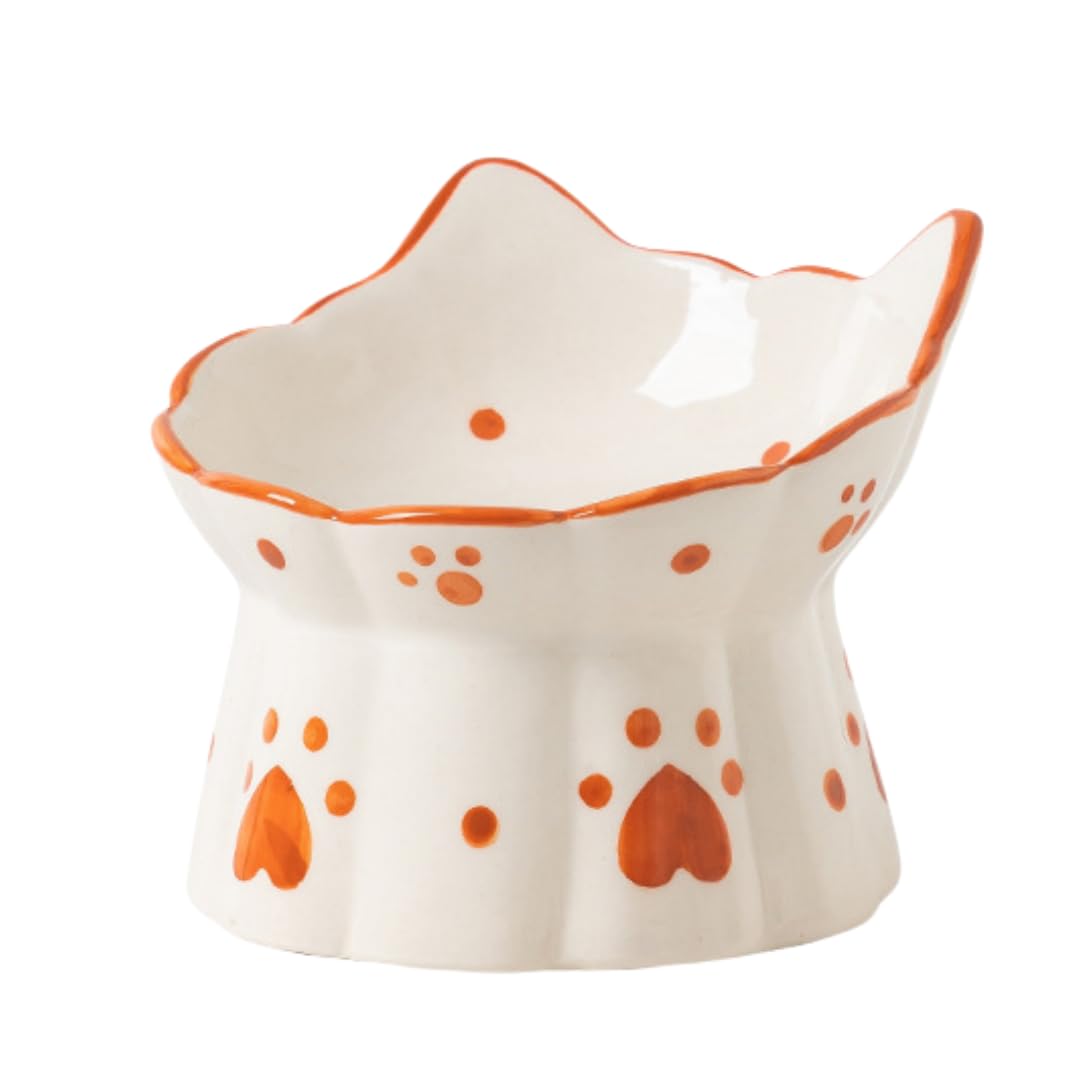 MEETOZ Ceramic Cat Feeder, Elevated Cat Feeding Bowls with Stand Tilted, Neck Protective Bowl for Pets 15° Tilted Raised Cat Feeder, Stress Free for Cats and Small Dogs