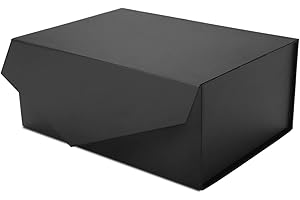 JINGUAN Black Gift Box with Lid for Present, Magnetic Closure Rectangle Collapsible Gift Box, Groomsman Proposal Box, Wedding, Birthday Gift Packaging (9x6.5x3.8 Inches)