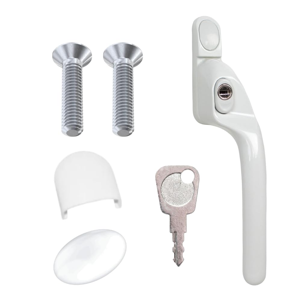 FixRello Window Handle 40mm Spindle - Offset Right-Handed espag Inline Locking Handle for DIY and Home Repairs - uPVC Window Handle - Comes with Screws, Caps and Key (White, Right Hand)