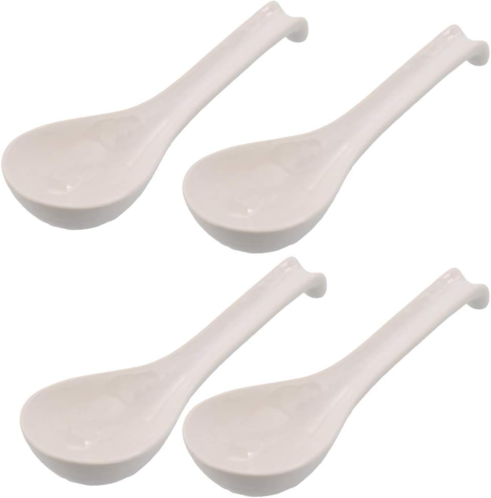 Asian Soup Spoon With Hook Set of 4 Made in Japan - White
