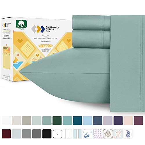 Luxury 400-Thread-Count 100% Pure Natural Cotton Sheet Sets - 4-Piece Green Sage Full Size Sheet Set Long-Staple Premium Cotton Yarns Hotel Quality Fits Mattress 16'' Deep Pocket