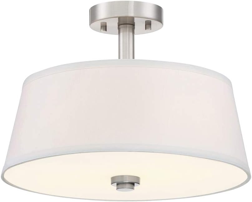 Wiz Connected Lighting Smart Fixture Satin Platinum 2 Light Semi-Flush Light with White Fabric Shade and 2 A19 RGB+ Color Changing/Tunable/Dimmable bulbs included, Use with Alexa/Google Home, No Hub
