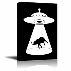 Canvas Wall Art - UFO Abduction of an Elephant - Giclee Print Gallery Wrap Black and White Children