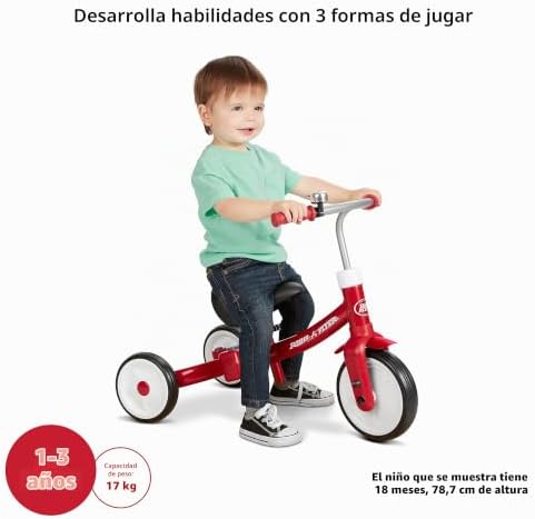 Triciclo Triple Play, Triciclo Vermelho para crianças pequenas, Bicicleta de equilíbrio e Bicicleta de Pedal para idades dos 1 aos 3 anos