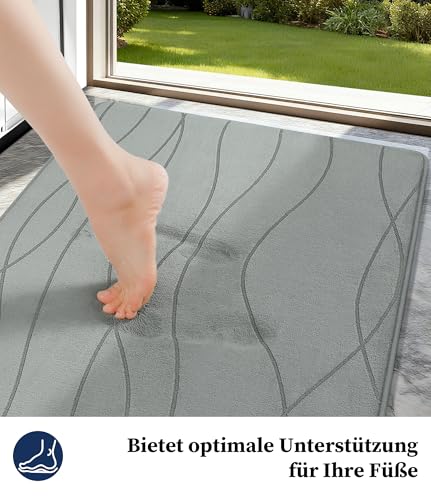 chakme Bath Mat Memory Foam Non Slip Washable Soft Absorbent Bath Mat for Bathroom Grey 60x90cm