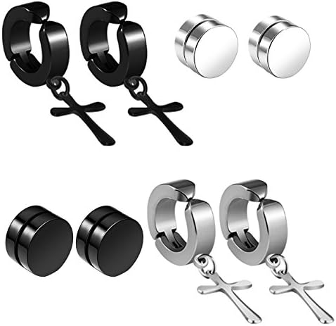 4 Pairs Cross Stud Earrings for Women Mens Huggie Hoop Earrings Ear Piercing
