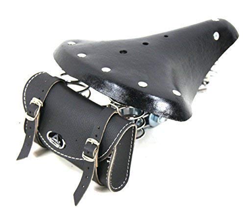 Montegrappa Seat Vintage with 3 Springs + Bag - Black - Leather - City Bike - Fixed Gear - Graziella - R - BICYCLE_SEAT