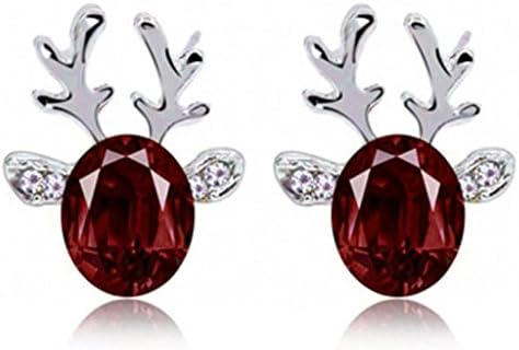 SetMei Crystal Gemstone Earrings Luxury Three Dimensional Christmas Reindeer Earing (Purple)