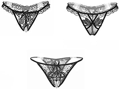 SELORY Women's Crotchless Lace Panties G-Strings Underwear Thong Open Crotch T-Back Lingerie Pack of 3