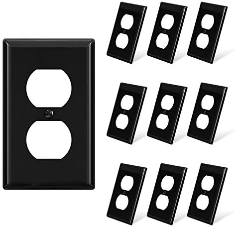 ELEGRP Duplex Receptacle Wall Plate, 1-Gang Customary Measurement Wall Outlet Covers, Unbreakable Polycarbonate Twin Outlet Faceplates Covers, UL Listed, Coloration-matched Screws Included (10 Pack, Shiny Black)
