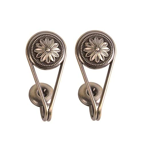 Chictie 2 Piece Metal Wall Hooks Drapery Rope Hanger Flower Tassel Holdbacks Zinc Alloy Coat Hanger Small (Bronze) - Thumbnail 7