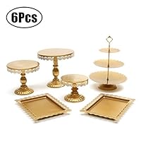 Agyvvt Set of 6 Pieces Cake Stands Iron Gold Cupcake Holder Fruits Dessert Display Plate White for Baby Shower Wedding Birthday Party Celebration Home Decor Serving Platter