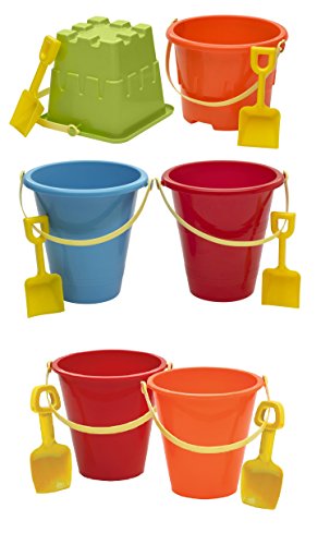Assorted Beach Sand Castle Creation Toys - 6 Buckets/Shovels, 2 Purple and Orange Shovels, 1 Yellow Scoop - Thumbnail 3