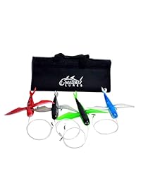 Paquete de 4 coloured Flying Insane atún Marlin Gummy señuelos de plástico Aparejado señuelo de W 150 lbs fluorocarbono + bolsa de equipo