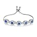 Caperci Adjustable White Gold Plated Cushion-Cut Blue Sapphire Jewelry Bolo Bracelet for Women