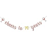 WEIANDBO Cheers to 70 Years Rose Gold Glitter Banner,Pre-Strung,70th Birthday/Wedding Anniversary Party Decorations Bunting Sign Backdrops,cheers to 70 years