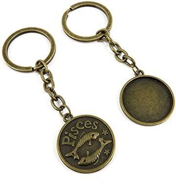 100 Pieces Antique Bronze Keychain Key Chain Tags Keyring Ring Jewelry Making Charms Supplies KC0482 Pisces Cabochon Setting Base