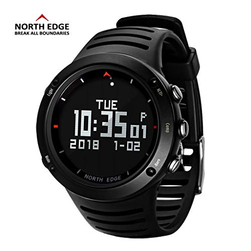 North Edge Altay Sports Smart Outdoor Compass Wrist Watch Back Light for Fishing (Black)
