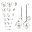 Jewelrieshop Faux Pearl Stud Earrings 8 Pairs, Stainless Steel Hypoallergenic Pearl Earrings Starter Set for Women Girls (7 Pairs White Stud Earrings + 1 Pair Dangle Earring)