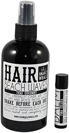 100% Vegan Hair Beach Waves Spray from The Gnarly Whale with Lip Balm from The Gnarly Whale (8oz, Thai Coconut Spray with Pina Colada Lip Balm)