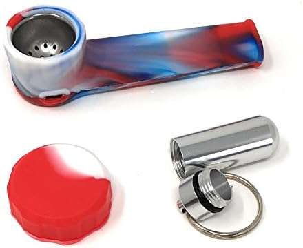 ATEKKI Travel Silicone Smoking Accessory with Lid and Keychain Case (Red/White/Blue)