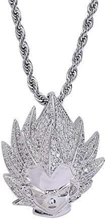 Moca Jewelry Hip Hop Dragon Ball Goku Ice Out Pendant Simulated Diamond Chain 18K Gold Plated Necklace for Men Women Kids