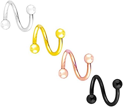 Nicever Stainless Steel Twist Ball Earring Spiral Helix Cartilage Piercings Jewelry Labret Nose Ring 8 Pieces 10mm
