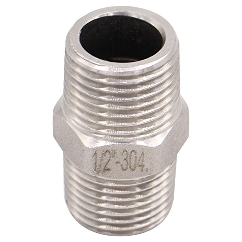 Hex Nipple 1/2" Male NPT - Stainless Steel 304 Threaded Pipe Fitting 1/2" for Brew Kit, Home Piping Application, Pack of 5