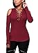 FARYSAYS Womens Long Sleeve Classic Strappy Ribbed Blouse Tops Burgandy