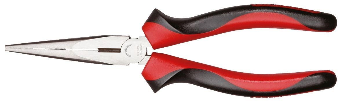 GEDORE Red Needle Nose Pliers Straight 200 mm/Straight Gripping Surfaces Longitudinal/Induction-Hardened Blades/Dual-Component Handle/Hand-Gentle Power Transmission