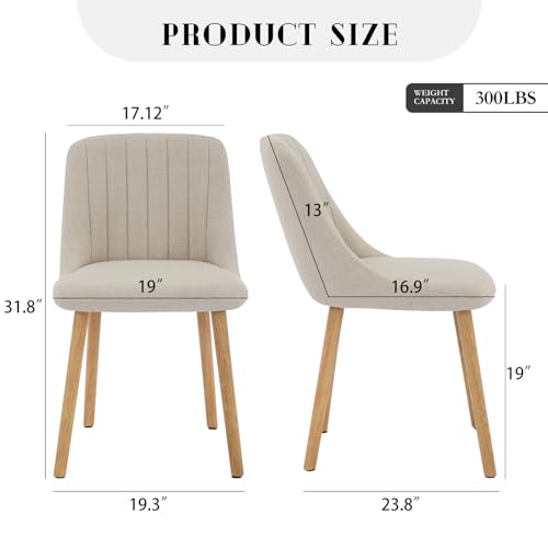 Garvee Dining Chairs Set of 2 - Modern Upholstered Kitchen Chairs with Ergonomic Backrest, 300Lbs Capacity & Oak Wood Legs for Dining Room, Home, Restaurant