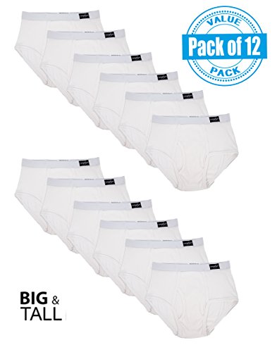 Andrew Scott Men's 12 Pack Big Man White Cotton Briefs (3XL, 12PK- BRIGHT WHITE)