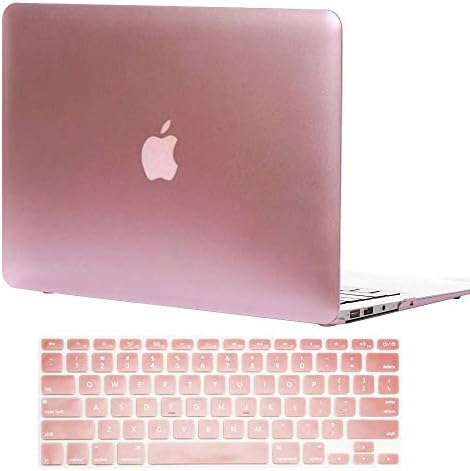AmaBe for MacBook Air 11 inch/11.6" Case Model: A1370 / A1465,Bundle 2 in 1Rubberized Hard Shell Cover Case + Silicone Keyboard Cover Skin Rose Gold
