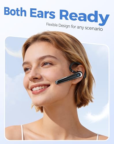 TECKNET Bluetooth Earpiece, Bluetooth 5.4 Wireless Headset with Dual Mic ENC Noise Cancelling & Mute, Real-Time AI Translation, 56H LED Charging Case, Single-Ear Headset for Business, Travel, Truckers