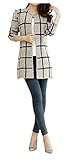 ARJOSA Women Knitting Plaid Long Outerwear Jacket Overcoat (Grey)