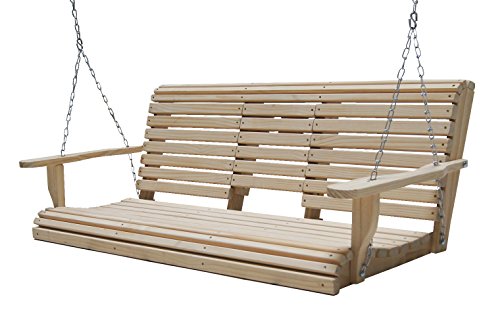 Ecommersify Flip Cup Holder Console Rot-resistant Cypress Eternal Wood Lumber Roll Back Porch Swing, 5-Feet - Thumbnail 2