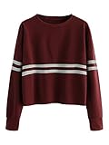 ROMWE Women's Casual Striped Long Sleeve Crop Top Sweatshirt Burgundy M