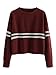 ROMWE Women's Casual Striped Long Sleeve Crop Top Sweatshirt Burgundy M