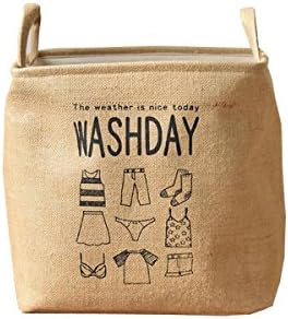 Foldable Cotton &amp; Linen Laundry Basket Storage Baskets Collapsible &amp; Convenient Storage bags for Office/ Bedroom/ Closet/ Toys/ Laundry Storage Containers 35X25.5X35CM (Yellow)