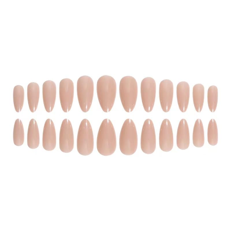 Nude Press on Nails Short Almond Fake Nails Nude Gradient Nails Press Ons Glossy Stick on Nails Natural Full Cover False Nails Acrylic Glue on Nails for Women 24Pcs - Image 2