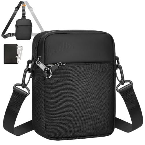 Eshow Anti-theft Crossbody Bag for Men and Women with RFID Blocking,Multifunctional Small Crossbody Waist Bag for Travel Sport Daily Use, Black/White, Casual | Riñonera Cruzada, 3 en 1 Multifuncional, Pequeña, para Viaje Deporte Uso Diario