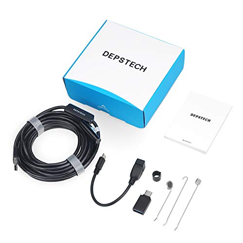 USB Endoscope, DEPSTECH 2 in 1 Semi-Rigid Borescope Inspection Camera 2.0MP CMOS HD Waterproof Snake Camera with 6 Adjustable Led for Android, Windows & MacBook OS Computer- 16.4 ft(5M)