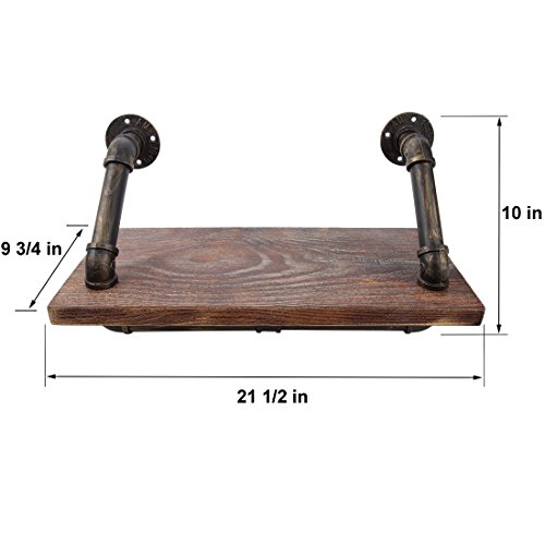 Lily's Home Industrial Plumbing Pipe Floating Wall Shelf, Rustic Design Includes Mounts with Screws for Use as a Bookshelf, Accessory Holder, or Knick-Knacks, Wood, (21.5" L x 9.75" W)