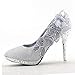 getmorebeauty Women's Silver Lace Flower Pearls Closed Toes Wedding Shoes 8 B(M) US