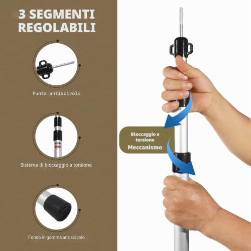 JAICOM Set of 2 – 4 Aluminium Telescopic Awning Rods Extendable Adjustable 95-230cm Suitable for Camping, Tent, Tarpaulin, Canopy, Beach