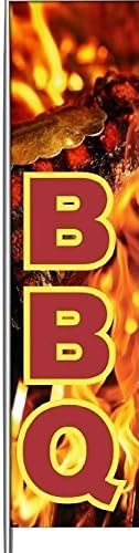 BBQ Rectangular Swooper Feather Flag Banner Kit: 16' Fusion Pole Set, Heavy Metal Ground Spike