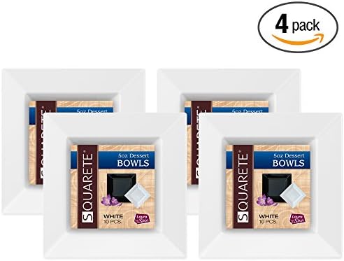 Squarete 5 ounce Square White Dessert Bowlsl Heavy Duty Elegant Disposable 5 oz Square Dessert Bowls 10 Bowls Per Package Pack of 4