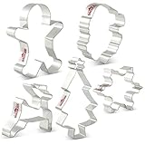 KENIAO Christmas Cookie Cutter Set - 5 Piece - Snowflake, Christmas Tree, Gingerbread Man, Santa Face and Leaping Reindeer Cutter - Stainless Steel