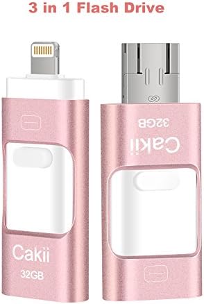 USB flash drive iPhone 32GB storage, external memory expansion disk memory stick storage for iPad, iPod, Android iphones and computers 3 in1 (32GB-Pink)